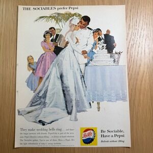 Vintage 1960 Pepsi Cola Ad The Sociables Wedding Marriage Celebration Print